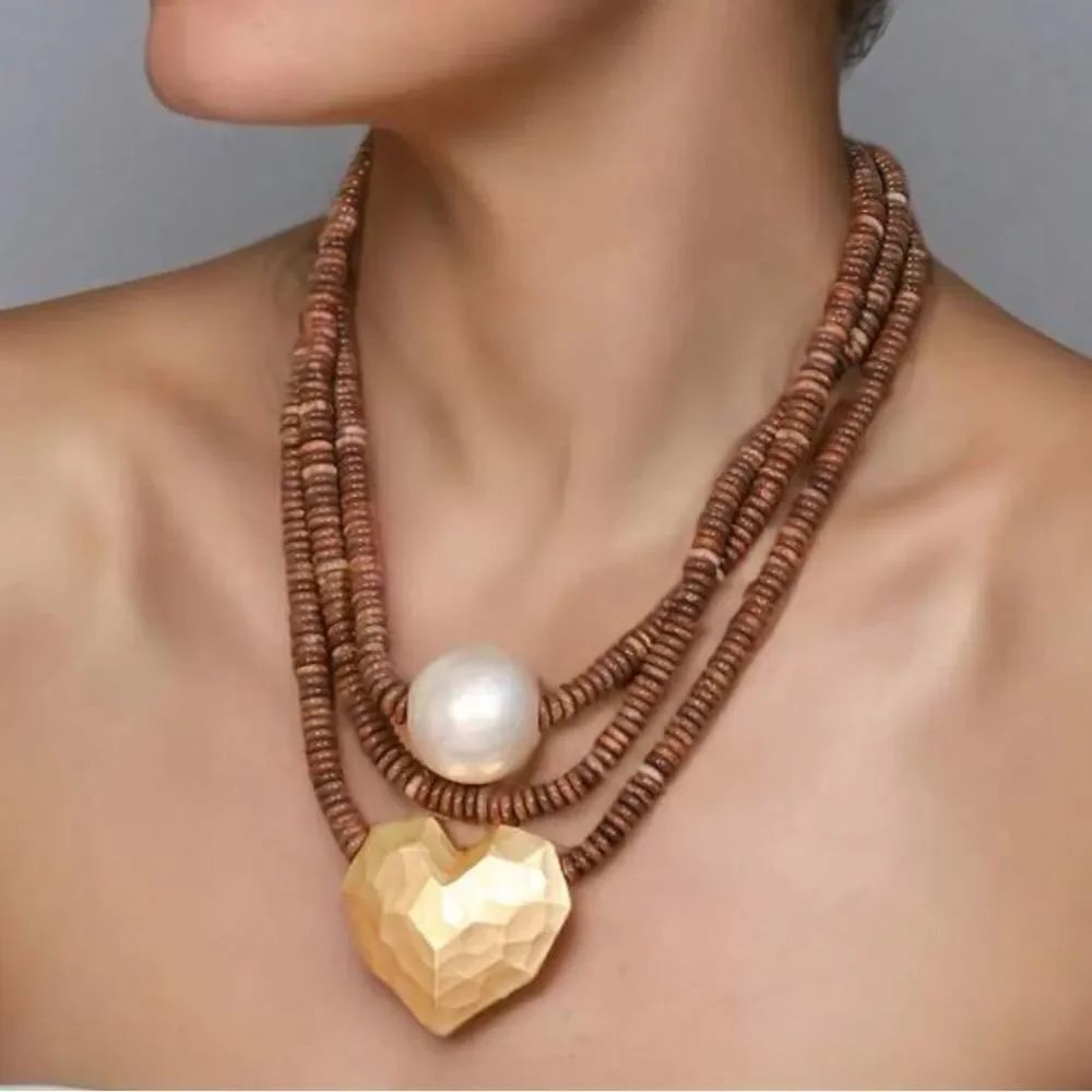 Boho Brown Heart Necklace #2146